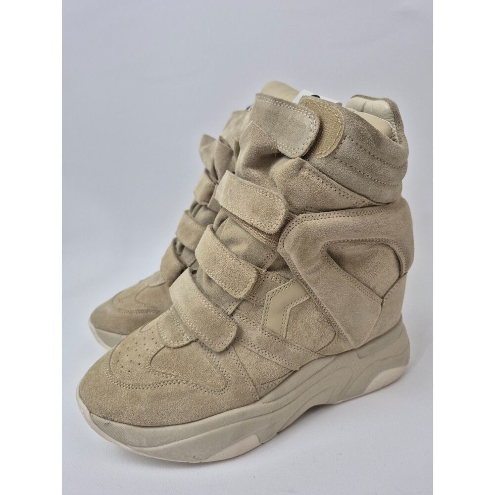 Isabel Marant Women's Beige Suede Balskee Hidden Wedge High Top Sneaker Size 41 - Picture 2 of 7